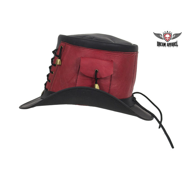 Red and Black Leather Deadman Top Hat