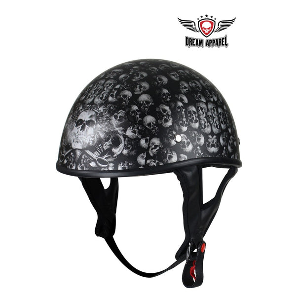 DOT Low Profile Motorcycle Helmet With Skulls Graphic