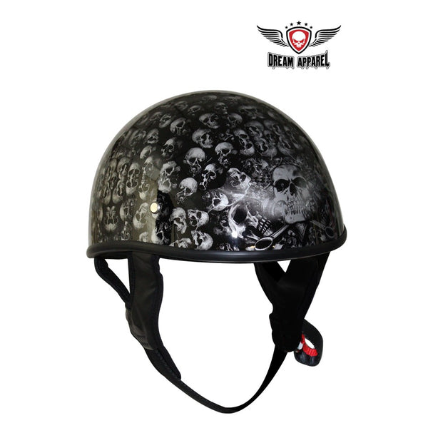 DOT Approved Low Profile Motorcycle Helmet With Black Finish & Skull Graphics