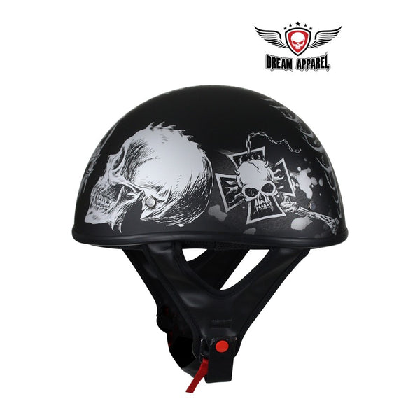 Flat Black DOT Helmet with Grey Horned Skeletons