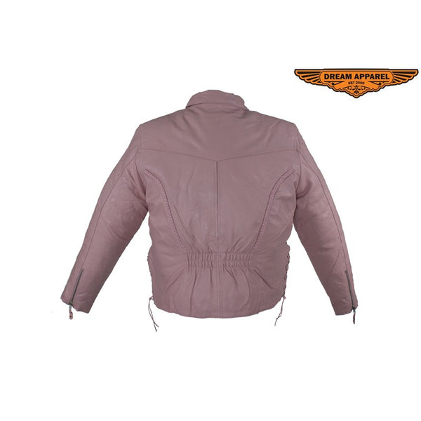 Women's Soft Pink Leather Motorcycle Jacket