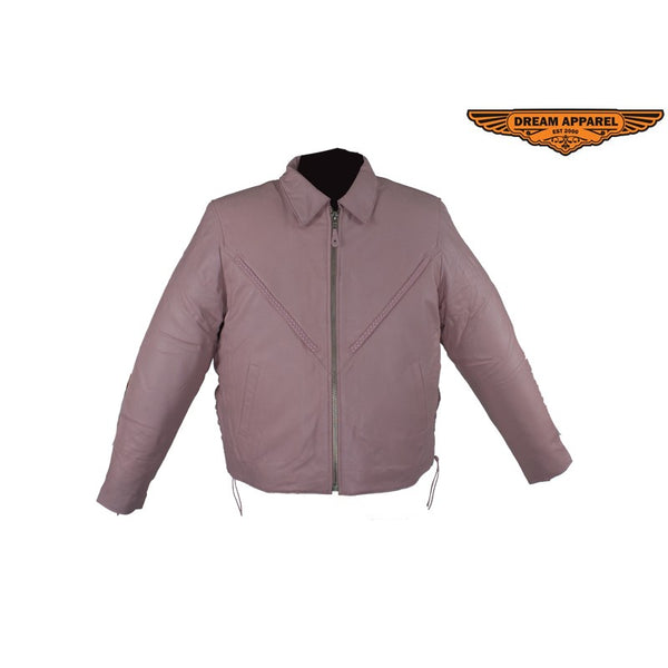 Women's Soft Pink Leather Motorcycle Jacket