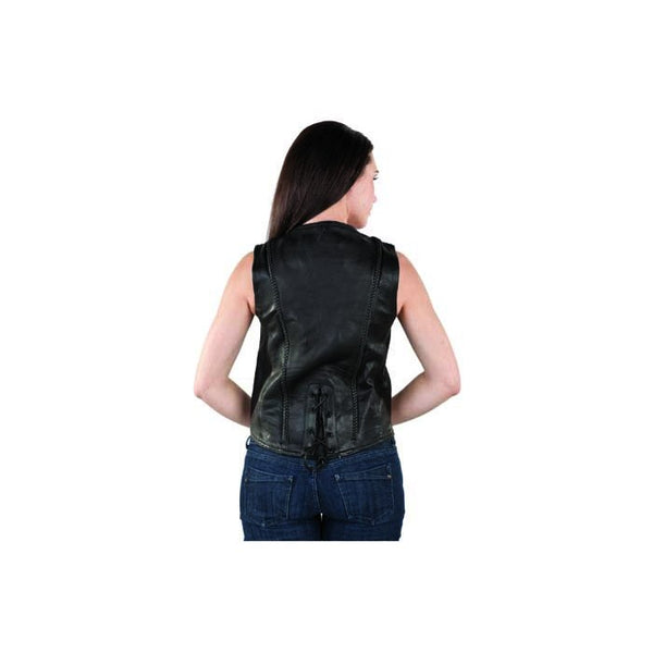 Women's Leather Vest With Braid