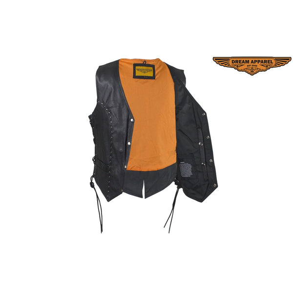 Women's Leather Motorcycle Studded Vest