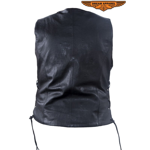 Womens Leather Motorcycle Vest With Satin Nickel Studs