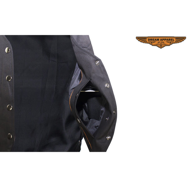 Black Denim Vest with Leather Side Laces