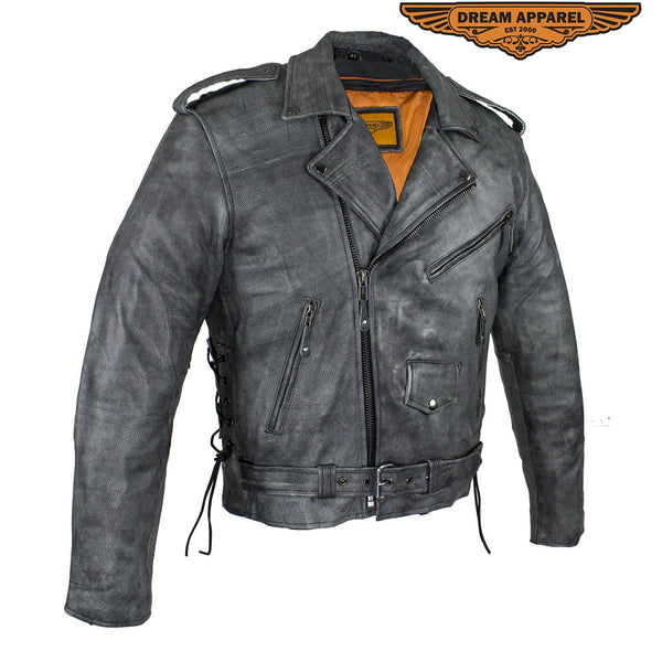 Men's Gray Motorcycle Jacket With Gun Pockets