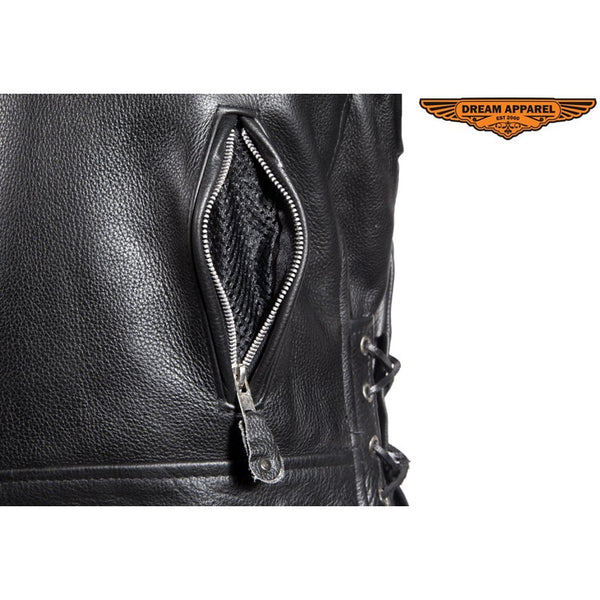 Mens Classic Style Motorcycle Jacket With Side Laces