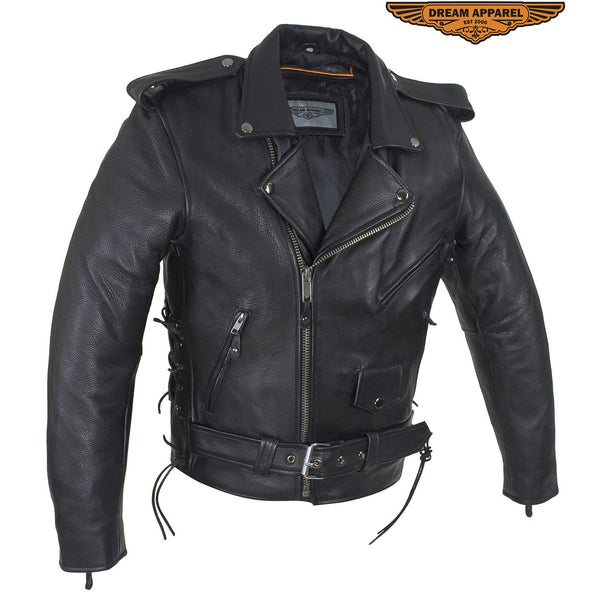 Mens Classic Style Motorcycle Jacket With Side Laces