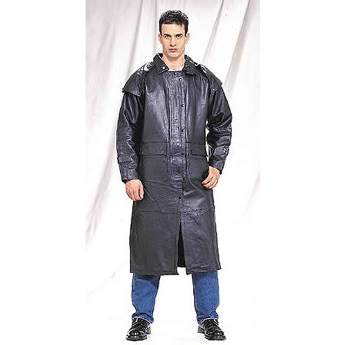 Men's Black Duster W/ Removable Split Cowhide Leather Cape