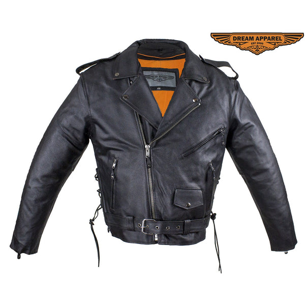 Mens Leather Motorcycle Jacket With Eagle