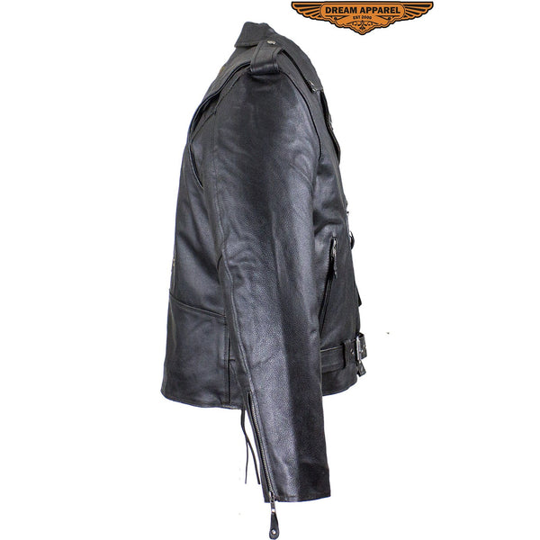 Mens Leather Motorcycle Jacket With Eagle