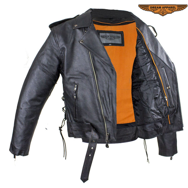 Mens Leather Motorcycle Jacket With Eagle