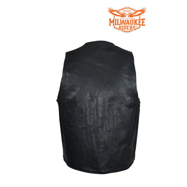 Men's Plain Black Naked Cowhide Leather Vest By Milwaukee Riders®