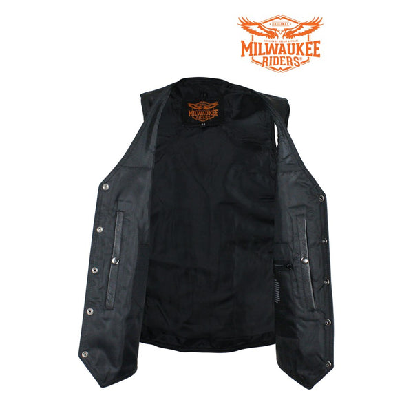 Men's Plain Black Naked Cowhide Leather Vest By Milwaukee Riders®