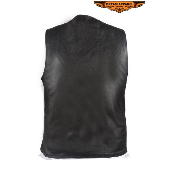 Men's Plain Black Leather Vest