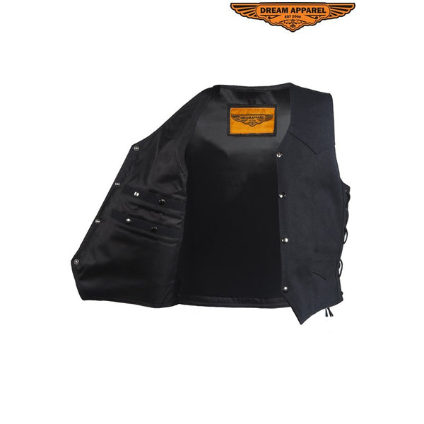 Mens Black Canvas Motorcycle Vest