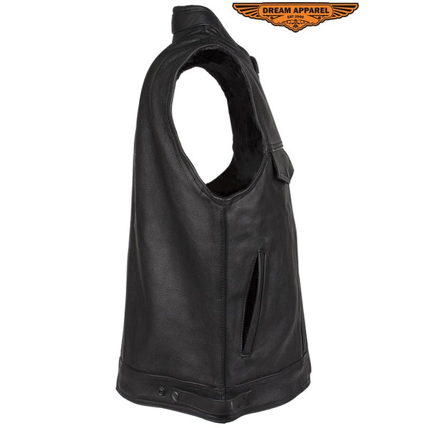 Men's Leather Club Vest With Gun Pocket & Hidden Pockets
