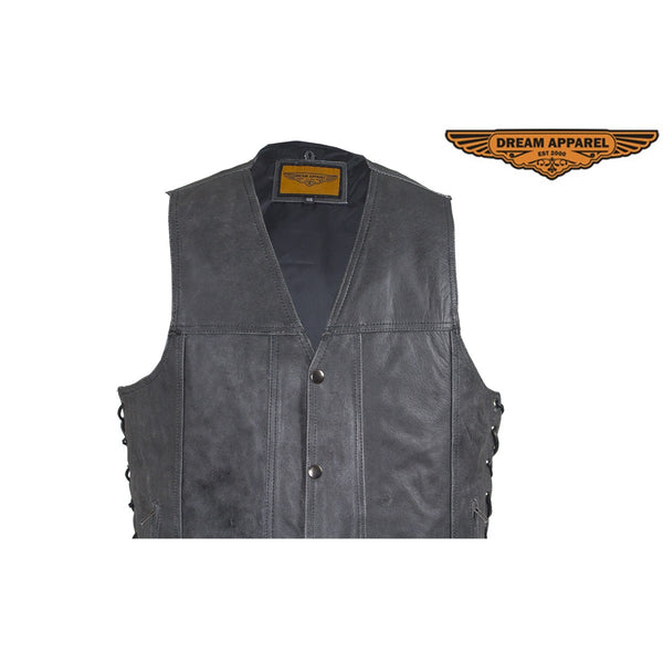 Men's Gray Club Vest with Concealed Carry Pockets & Side Laces