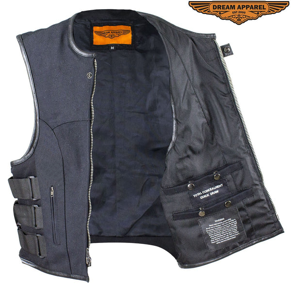 Mens Canvas Motorcycle Vest With Two Gun Pockets