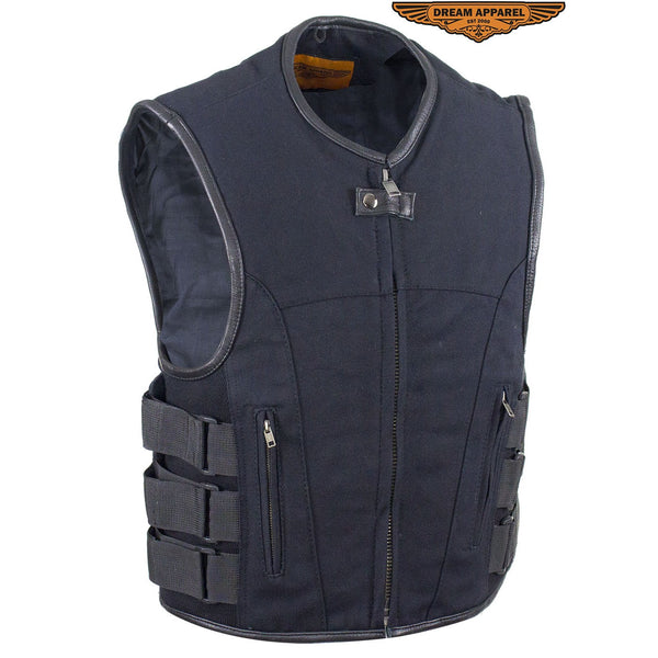 Mens Canvas Motorcycle Vest With Two Gun Pockets