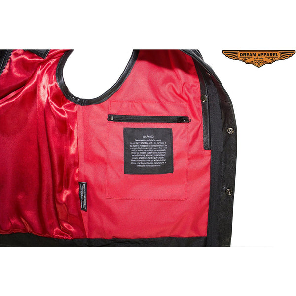 Mens Leather Motorcycle Club Vest With Pockets