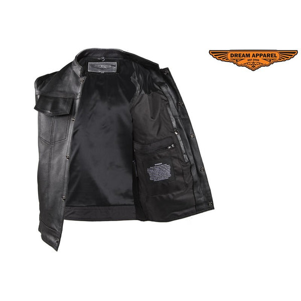 Mens Motorcycle Club Vest Made from leather 2 deep concealed gun pockets inside