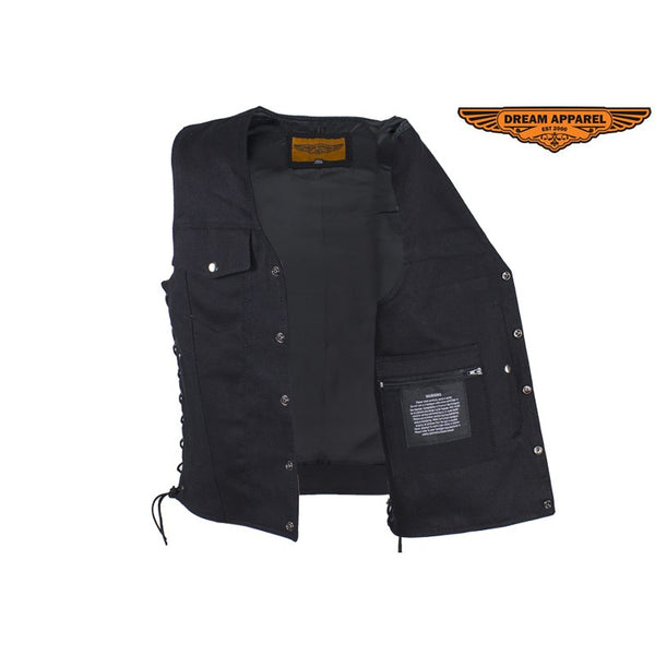 Men’s Black Denim Motorcycle Club Vest
