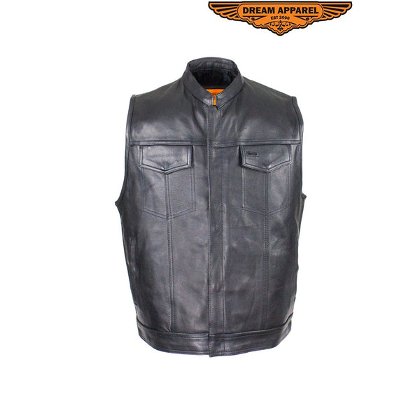 Men's Naked Cowhide Black Liner & Zipper Vest W/ Gun Pocket by Club Vest