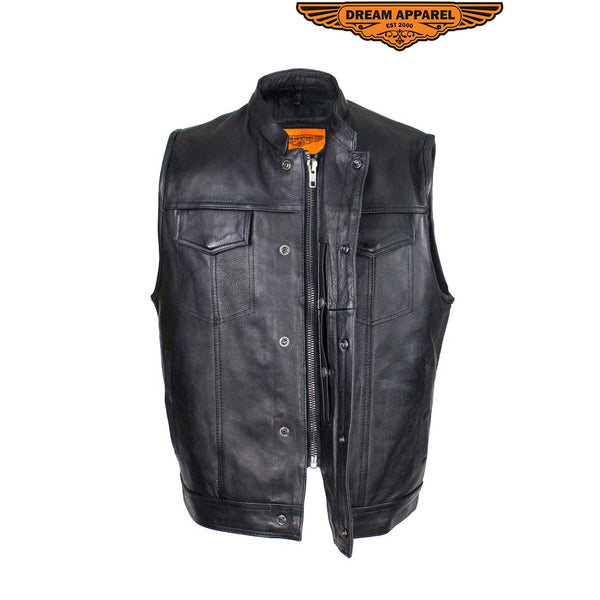 Men's Naked Cowhide Black Liner & Zipper Vest W/ Gun Pocket by Club Vest