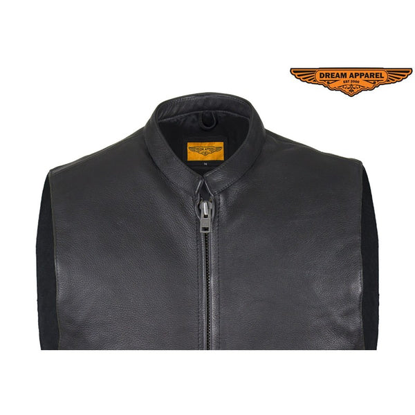Mens Leather Motorcycle Club Style Vest