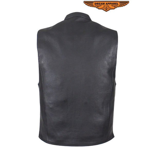 Mens Leather Motorcycle Club Style Vest
