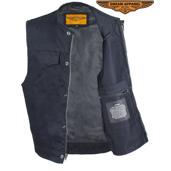 Men's Black Denim Gun Pocket Club Vest