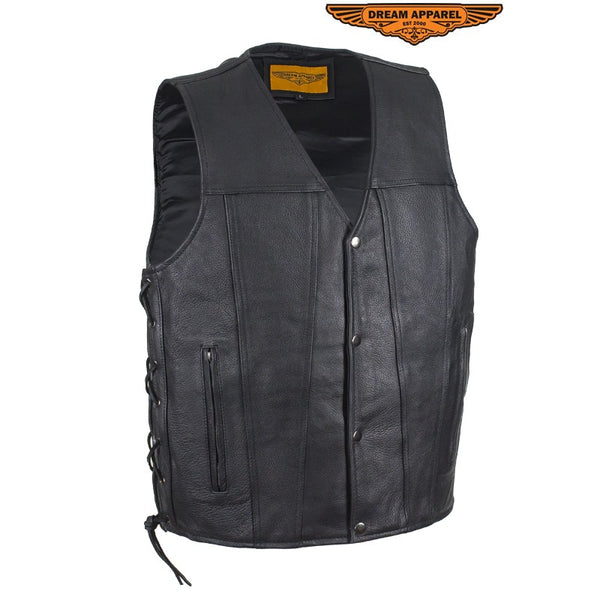 Men's Leather Vest with Gun Pockets & Side Laces