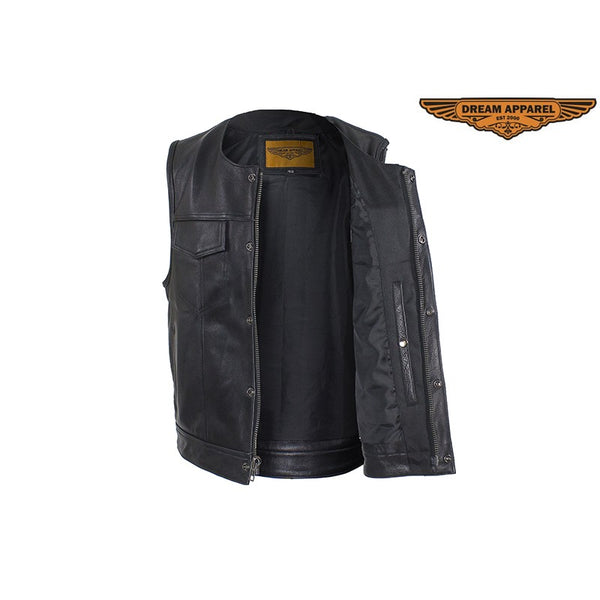 Black Leather Pleated Club Vest