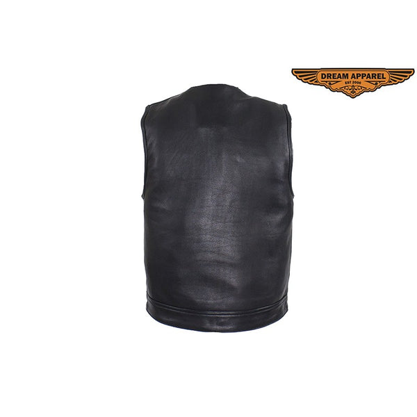 Black Leather Pleated Club Vest