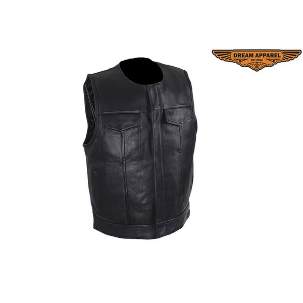 Black Leather Pleated Club Vest