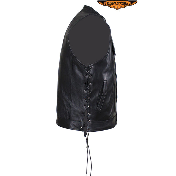 Men's Leather Gun Pocket Vest with Side Laces