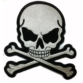Silver Metallic Skull and Crossbones Motorcycle Patch