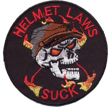 "Helmet Laws Suck" Flame & Skull Patch