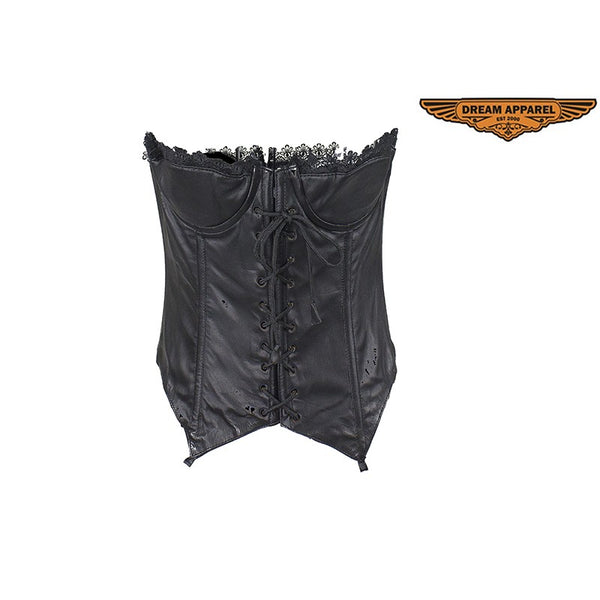 Women's Black Leather and Lace Corset