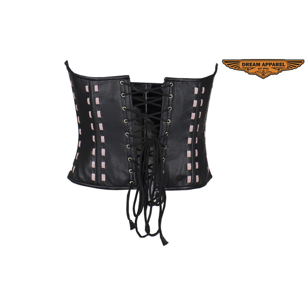 Women's Black Leather Corset with Bra Cups