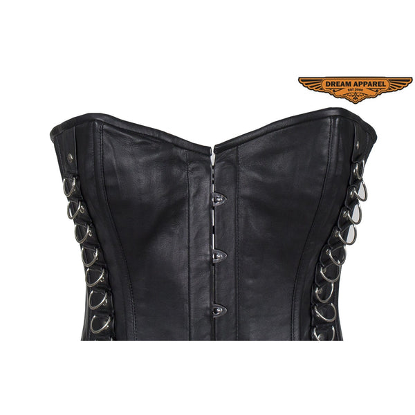 Women's Black Leather Corset with Pin Front Closure