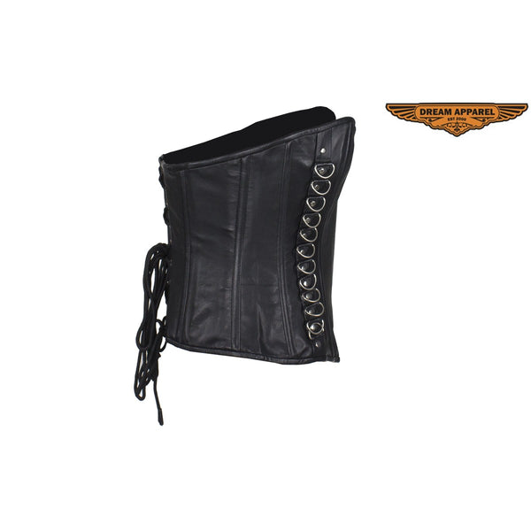 Women's Black Leather Corset with Pin Front Closure