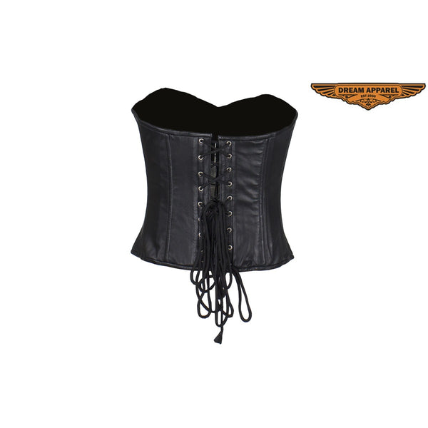 Women's Black Leather Corset with Pin Front Closure