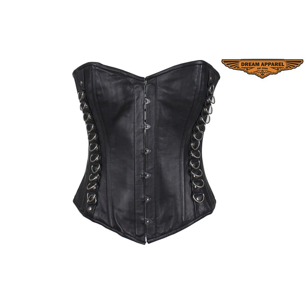 Women's Black Leather Corset with Pin Front Closure