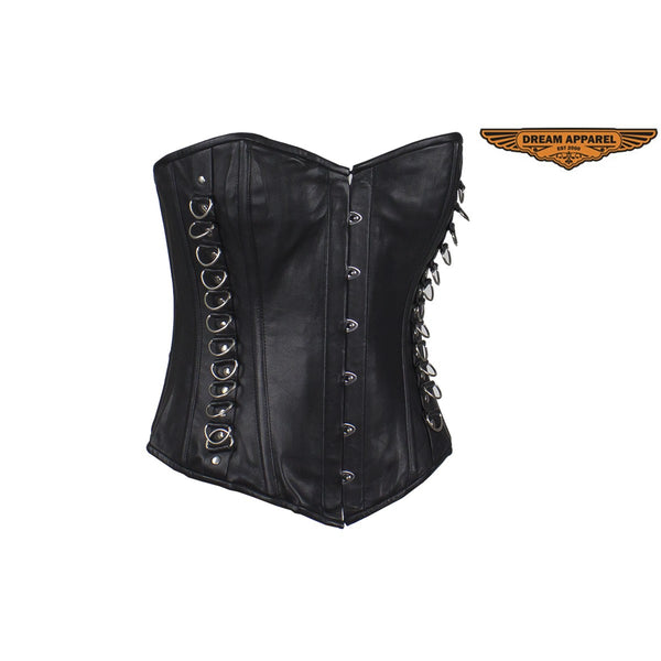 Women's Black Leather Corset with Pin Front Closure