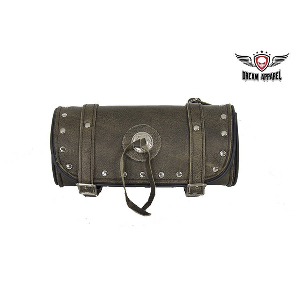 Studded Brown Leather Motorcycle Tool Bag