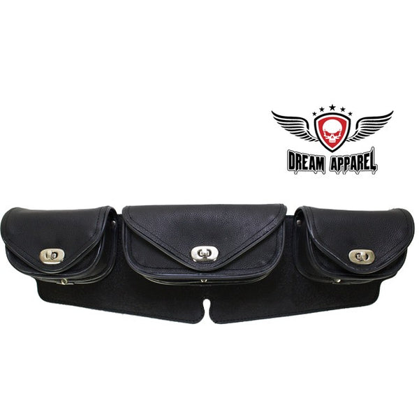 Leather Motorcycle Windshield Bag With 3 Compartments