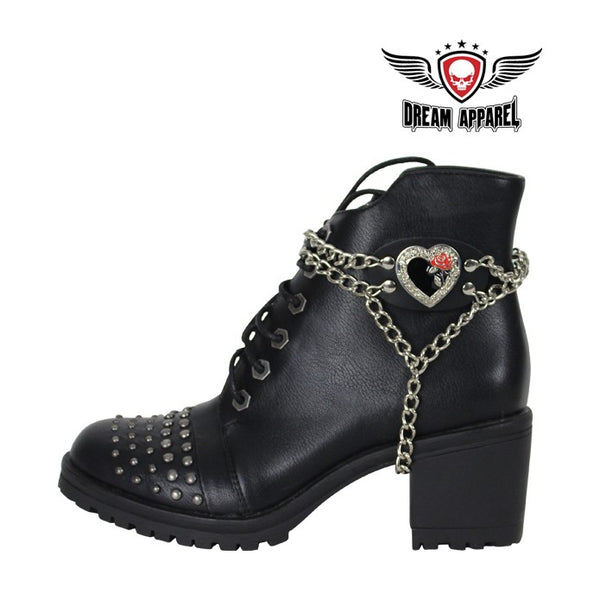 Chrome/Red Heart and Rose Boot Chain